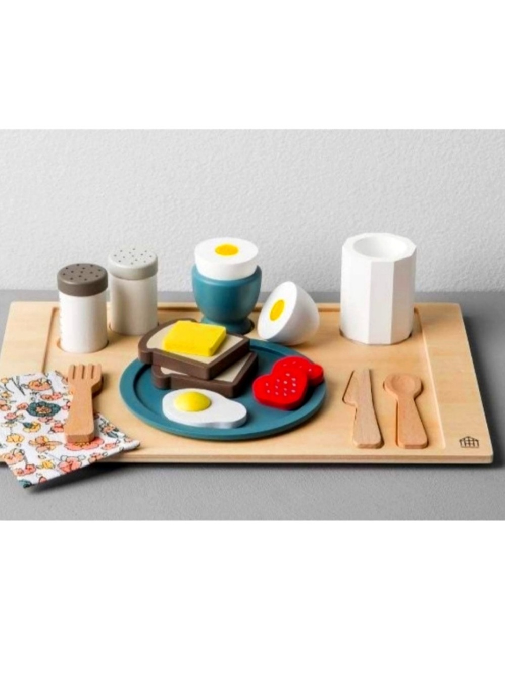 Hearth & Hand with Magnolia Wooden Toy Breakfast Tray Set Wood Food NEW IN BOX